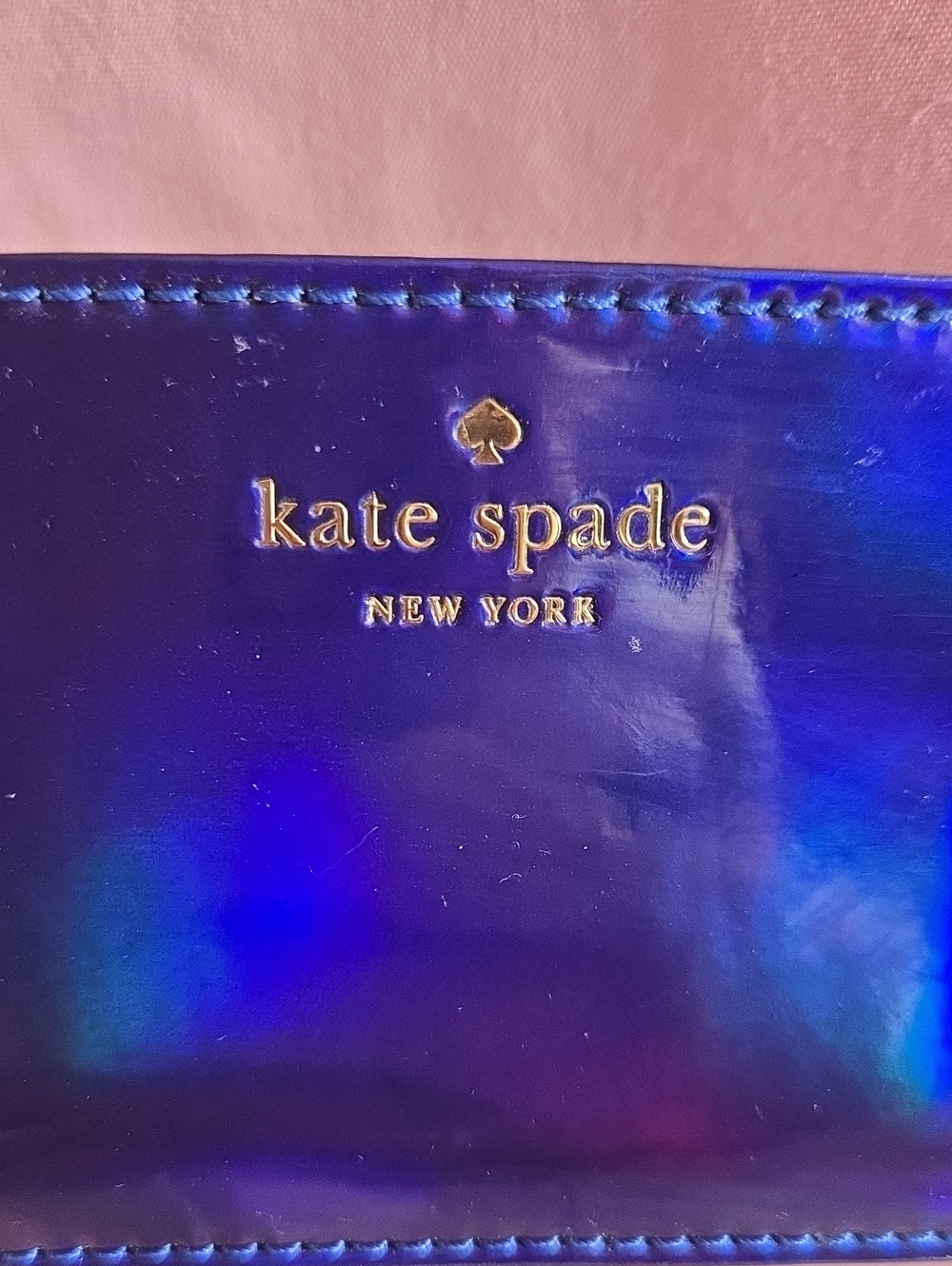 kate spade Iridescent Navy Blue Card Wallet Story Book Lining - Picture 3 of 5